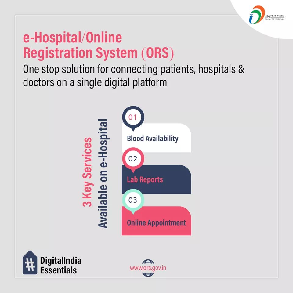 Rao_InderjitS's tweet photo. #DigitalIndiaEssentials | Now getting an OPD appointment, lab reports and blood availability in any government hospital has become online & easy through #ORS For more information, visit : https://t.co/qEagGYOiIY
#DigitalIndia #eHospital #DigitalServices https://t.co/TVRsRlm0Vj