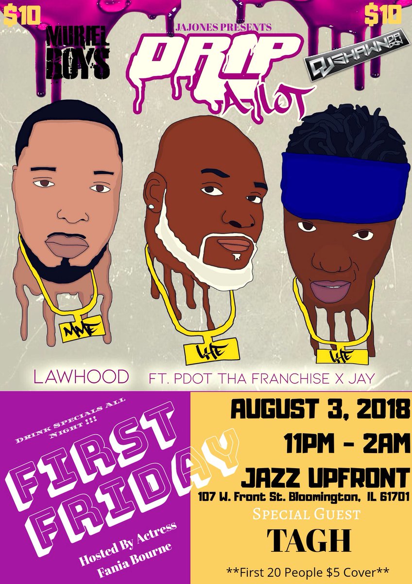 StreetScience01's tweet photo. π¨#NEWMUSIC ALERT:π¨
The new #single from @lawhood4 featuring @PThaFranchise & #Jay "Drip A Lotβ is #debuting today on https://t.co/VwCvzGd8dI!
AND REMEMBER TONIGHT,
Come #support @lawhood4, @PThaFranchise, & Jay as they perform #DripALot for First #Friday at #JazzUpFront! https://t.co/1rhMukkD01