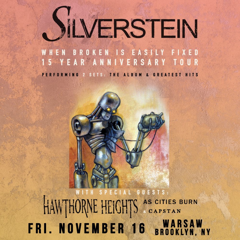 Since 2000, <a href="/silverstein/">Silverstein</a> has been a post-hardcore icon. Now they are stopping at <a href="/WarsawConcerts/">Warsaw Concerts</a> on 11/16 on their When Broken Is Easily Fixed: 15 Year Anniversary Tour! With <a href="/HawthorneHgts/">Hawthorne Heights</a>, <a href="/ACBband/">As Cities Burn</a> and @Capstan_Band this show is going to be WILD!  
bit.ly/2vDkmVQ