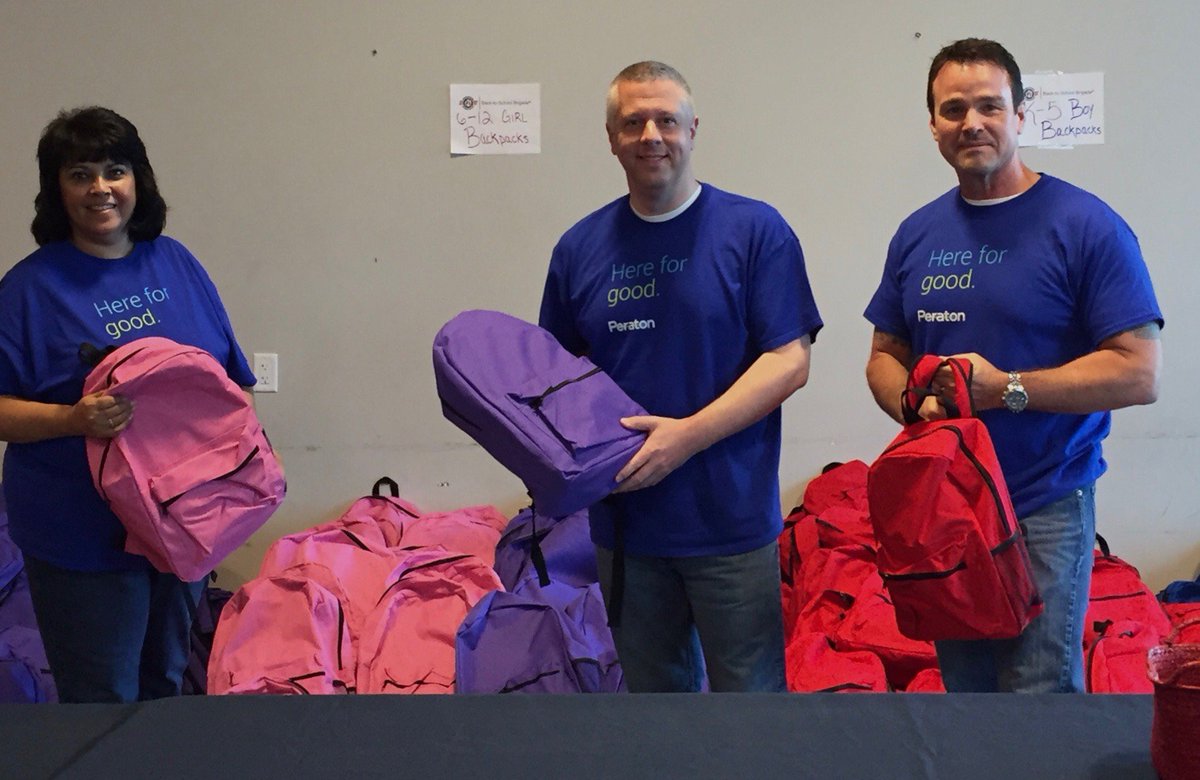 PeratonCorp's tweet photo. Paper📝✅, pencils✏️✅, notebooks🗒️✅. Today, our #ColoradoSprings employees volunteered with @Op_Homefront , helping them distribute more than 500 backpacks filled with all kinds of school supplies for children in military families! #BTSB2018 #PeratonLife https://t.co/tNElIYK8nB