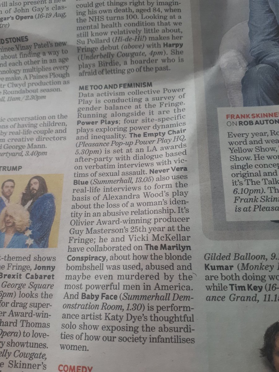 LauraCHorton's tweet photo. Two picks in The i for The Marilyn Conspiracy and Never Vera Blue
#Edinburgh https://t.co/Wi0uyEzjTZ