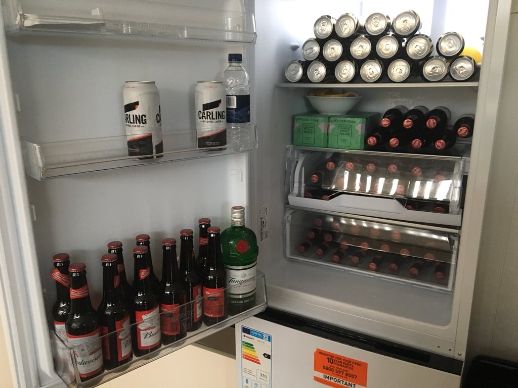 HendriksenGolf's tweet photo. Fridge is filling up 😂 #StagDo @paulhendriksen always a bit excited on 1st night 🕺🏻 https://t.co/0C13oy37r6