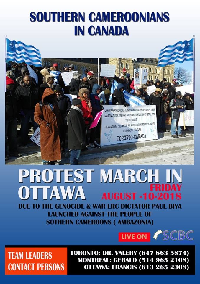 scbc_tv's tweet photo. The SCBC Canadian team will be covering live the planned protest by Ambazonians in Canada, slated for August 10th, 2018.
#Ambazonia #FreeAllArrested #FreeSouthernCameroons https://t.co/5A4coVJ2lh
