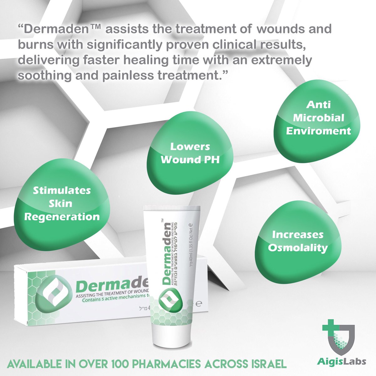 AigisLabs's tweet photo. Now available in 100ml bottles, Dermaden is available in over 100 pharmacies across Israel and piloting  in:
🏥Rambam
🏥Ichilov 
🏥Hadasa 
🏥Soroka
🏥Sha’arei Tzedek
🏥Asaf Ha’rofe
🏥Laniado
 
...and the Israeli police force 🚔 
#healtheworld #AigisLabs #askyourpharmacist https://t.co/7aj7DJxRDc