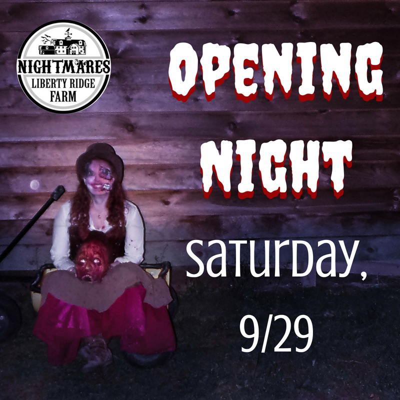 LRFnightmares's tweet photo. Nightmares at Liberty Ridge Farm opens for the season on Saturday, 9/29. Tag a friend who is too 🐓to make it through all Six attractions! Get more info &amp; buy tix here: https://t.co/zkTdtSSL69 https://t.co/TiqiBQlD1o