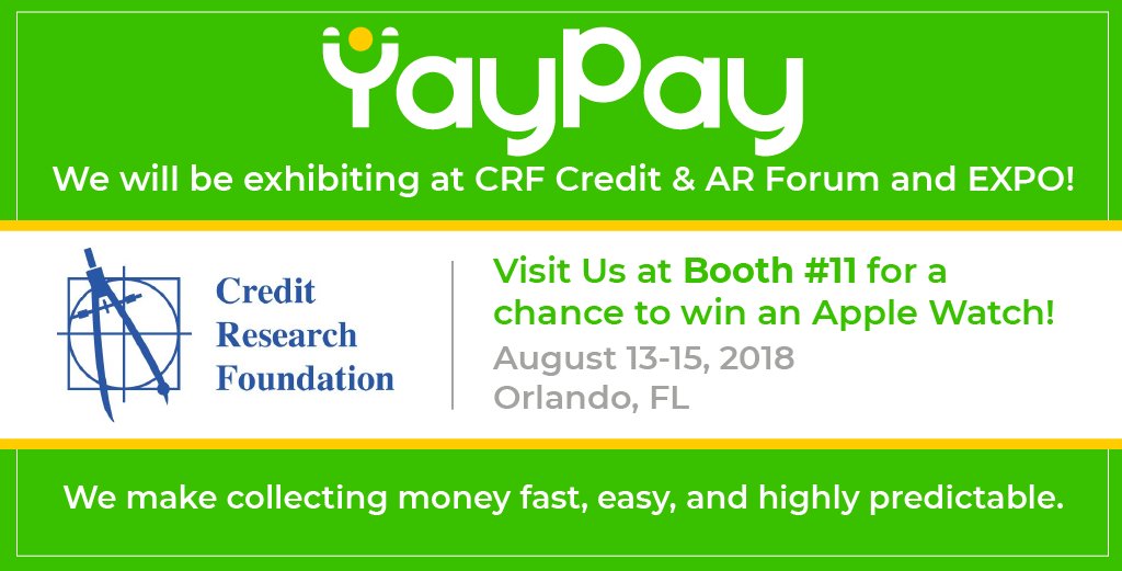 YayPayARV's tweet photo. If you're going to the Credit Research Foundation's August Forum in #Orlando, you should come as @goyaypay's VIP!  #CRFOnline #VIP #AppleWatch https://t.co/2rJnHQy6fo https://t.co/8ZEZmqXokl