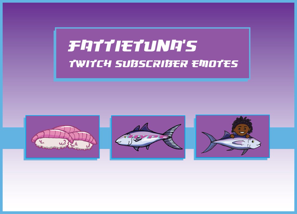 FattieTuna's tweet photo. Ladies and Gentlemen my emotes are completed!!!! Special Thanks to @Paine128 for the working so hard on them and splashing around in the way of the Tuna, Please check her out. #twitchemotes @_Monstrosities_ #GamingLyfeNet #TheTwitchVirus #DongGongGang https://t.co/32jDYYHL9F