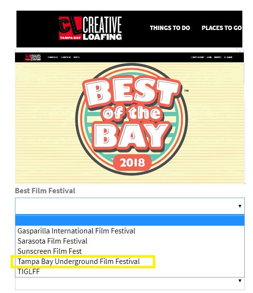 Thanks for helping make TBUFF a Best #FilmFestival nominee for <a href="/cl_tampabay/">@cltampabay.bsky.social</a>’s Best of the Bay!  cltampa.com/botb2018 to vote or if you want to want to be part of TBUFF 2018, late submission deadline is 5 wks from today, 9/7, TBUFF DOT ORG for info!  #indyfilm  #CLBOTB