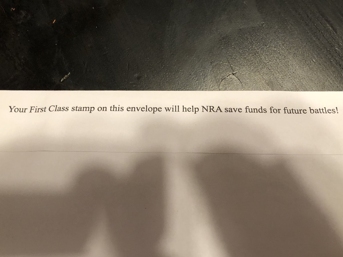 Hey @NRA keep you children killing propaganda for someone else. Sending this back and making you pay postage you cheap murderers. #BoycottNRA