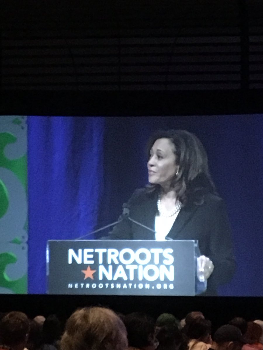DrSriram's tweet photo. At @Netroots_Nation #NN18, Senator @KamalaHarris “Let’s speak clear truths: taking a child away from her mother is not border security.” 
#NetrootsNation2018 #NetrootsNation https://t.co/6TFRvB0PCp