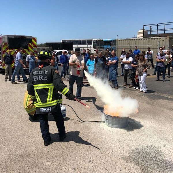 FCFL4403's tweet photo. E2 spent part of the afternoon at California Fine Wire in Grover Beach training employees on fire extinguisher use. Each employee put out a small propane fire to help hone their skills. #4403 #publiceducation #fireextinguisher #training #PASS https://t.co/1X6VgIb2bI https://t.co/LmRxZyOTmj