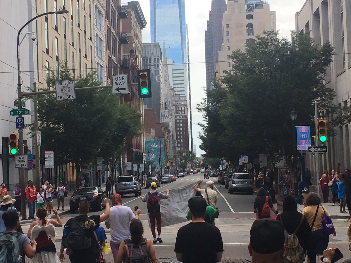 Abolish ICE protestors take to the streets! End stop and frisk! Abolish ICE! No justice, no peace, no racist police! #occupyicephl #ShutDownBerks #chingalamigra #abolishICEphl