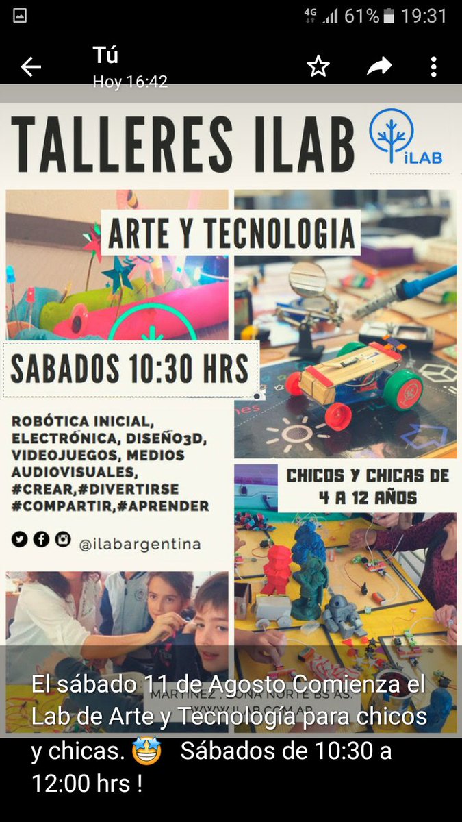 #Sabado 11 de Agosto Lab de Arte y Tec ! 10:30 hrs a 12:00 hrs