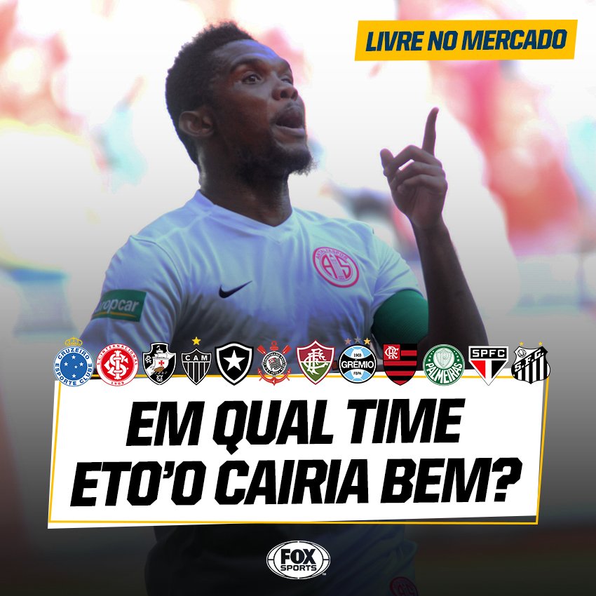 SportsCenterBR's tweet photo. Samuel Eto'o rescindiu com o Konyaspor da Turquia! Se viesse para o Brasil, onde teria vaga? https://t.co/hO8fgZV4Uu