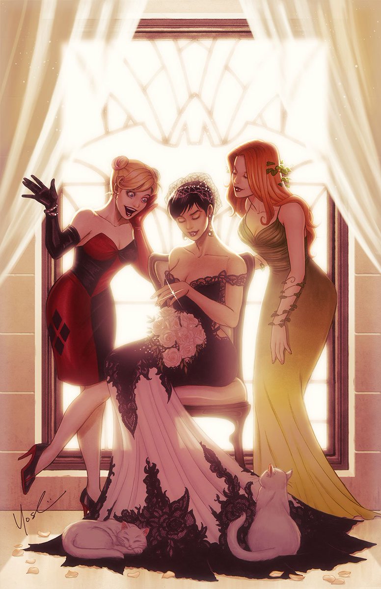 ProtokittyArt's tweet photo. Colored a commission! You can see the layouts and the black and white version too! #catwoman #catwomanwedding #batman #batmanwedding #batwedding #catwomanweddingdress #gothamcitysirens #gothamgirls #poisonivy #harleyquinn #dccomics https://t.co/DBlh92Kp2n