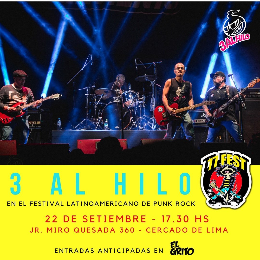 77Fest1's tweet photo. #3AlHilo también en el #77fest! Te lo vas a perder?? Anticipadas disponibles en @GritoTienda #festival77fest #77festVOL1 https://t.co/tqgJEwdMiY
