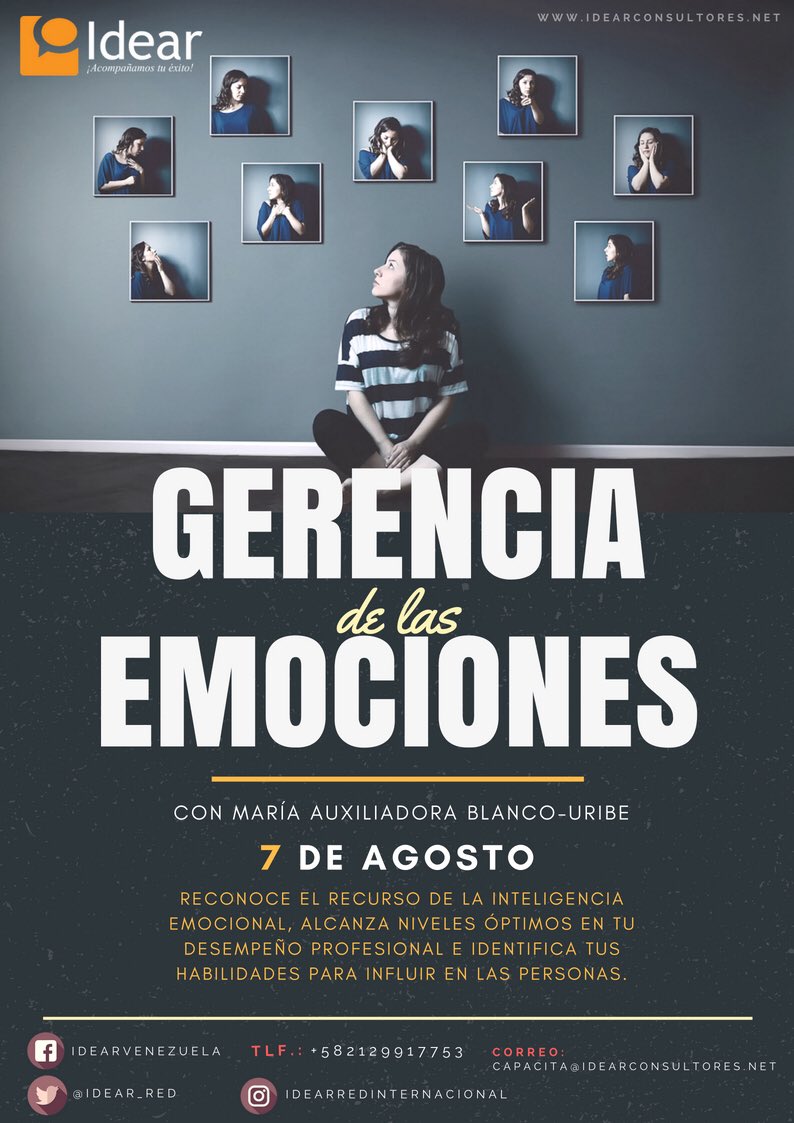 IDEARAcademy's tweet photo. Reconoce el recurso de la #inteligencia emocional. 7 de agosto #Caracas https://t.co/MhvLVgf2Dh