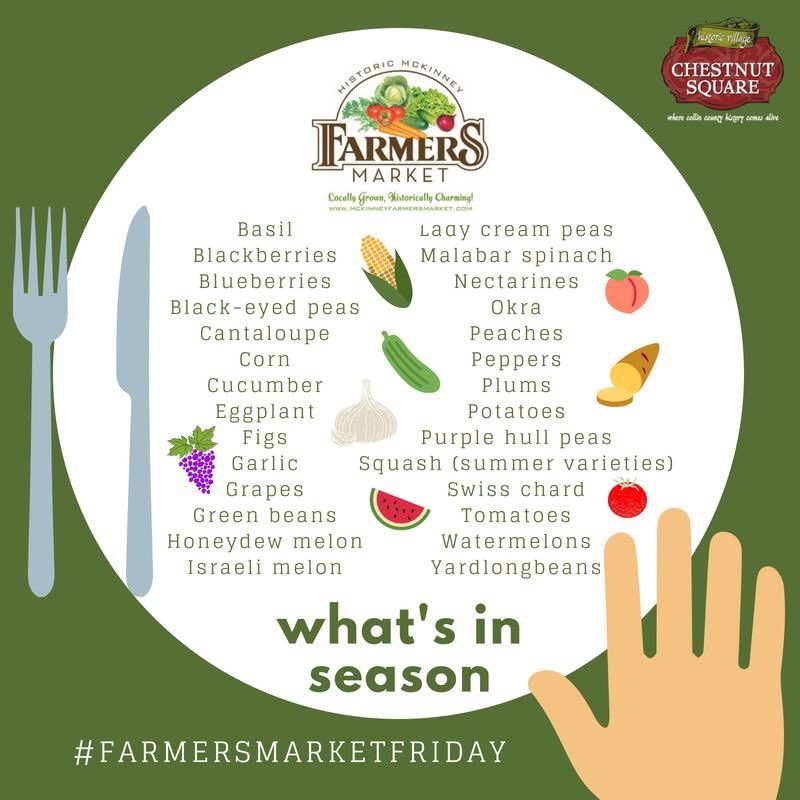 SquareChestnut's tweet image. Ever wonder what's in season? Here's a list from Edible magazine - Dallas &amp;amp; Fort Worth. Join us this Saturday at the McKinney Farmers Market from 8 am until noon. Temporarily relocated on Hunt St between Kentucky St and Tennessee St. #FarmersMarketFriday #ChestnutSquare