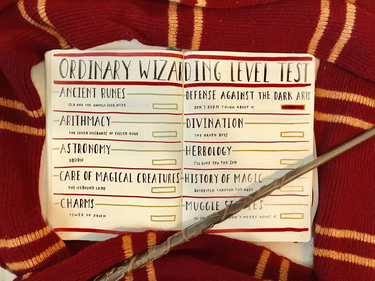 BooksAndReads's tweet image. Here is my bujo spread for the O.W.L.s read-a-thon @MagicalReadthn! This was heavily inspired by @HannahRTM’s beautiful spread.