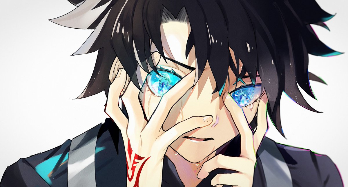fujimaru ritsuka (male) 1boy male focus command spell black hair blue eyes solo looking at viewer  illustration images