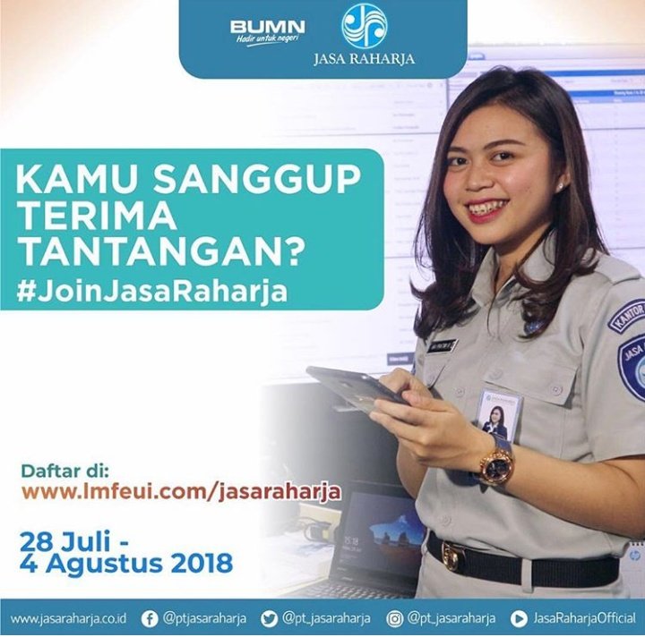 BUMN yang bergerak di bidang asuransi <a href="/pt_jasaraharja/">Jasa Raharja</a> memberi kesempatan kalian bergabung. Lowongan kerja kali ini, posisi yg dibuka adalah Bidang Operasional, Administrasi &amp; Teknologi Informasi. Info lengkap kunjungi saja jasaraharja.co.id