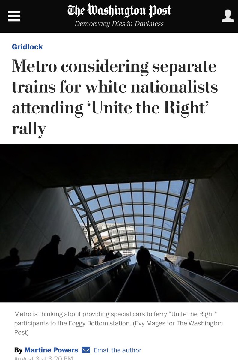lovetogive2's tweet image. “Metro considering separate trains for white nationalists... attending ‘Unite the Right’ rally” Wow...This is an actual headline today in a major American newspaper?  #TwilightZone ...My fellow Americans, now more than ever: #KeepResisting! #ResistHatred #LoveWins