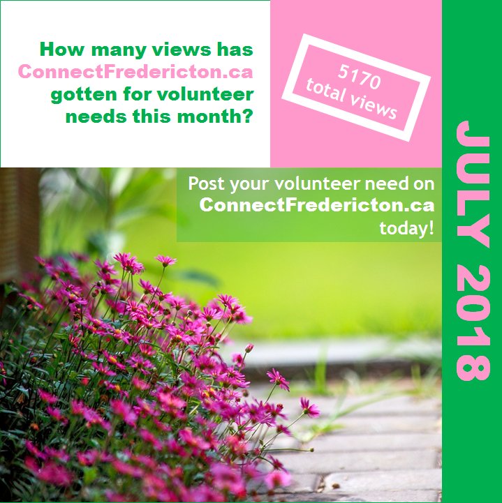 ConnectFredericton.ca has received 5170 total views for its volunteer needs this month! #volunteergreaterfredericton #connectfredericton