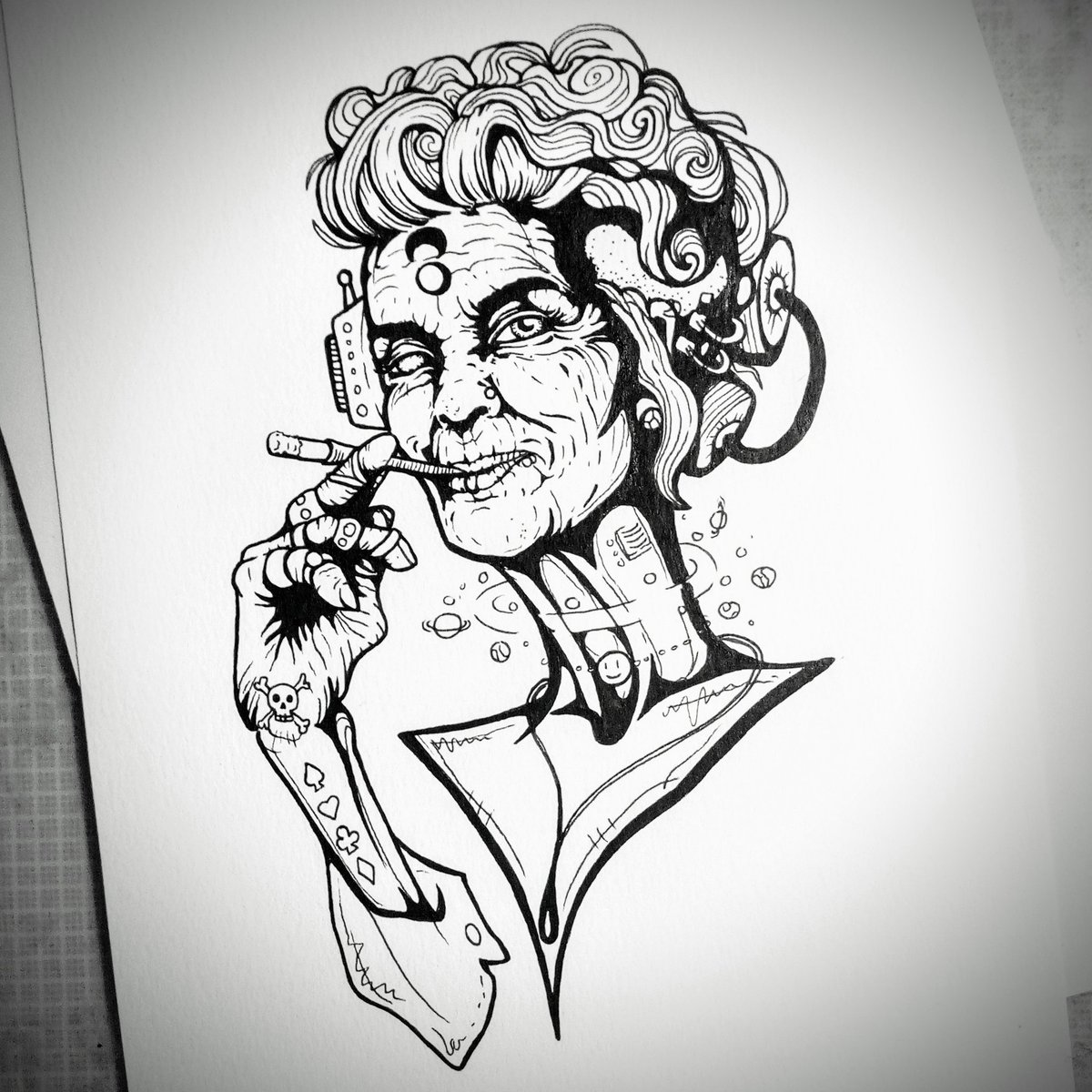 0megaAl's tweet photo. Ol nanny space time don't give a rats ass about you, where's the money. #lineart #space #hotolbroads #wrinklesintime #blackandwhite https://t.co/3iFxlod395