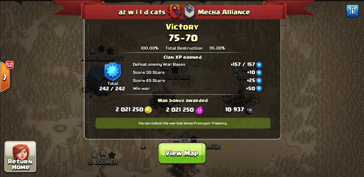Always good to see other <a href="/MinerLeagueCW/">MLCW</a> teams in war search. Fun war and a perfert finish for <a href="/AzwildcatsCOC/">Az w i l d cats</a> vs <a href="/Mecha_Alliance1/">AE Mecha</a> #clashofclans