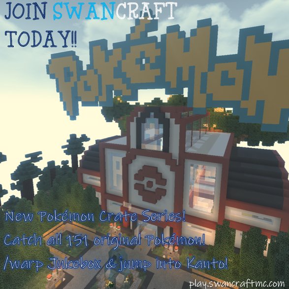 SwanCraftMC's tweet photo. ❤️What's happening on Swancraft? ❤️
The New Pokemon Series! Complete with pokeballs, pokemon, and special appearances by two favorites, Ashe and Nurse Joy!
Fire up the /jukebox and jump into Kanto today!

#pokemon #swancraft #jukebox #kanto #pokeball #minecraft https://t.co/MEpBNXrZIq