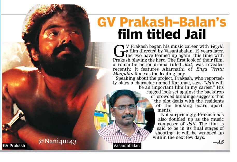 _PrashuReddy's tweet photo. #GVPrakash - #Balan's Film Titled #Jail
#GV17 @gvprakash https://t.co/FDdds7Y2Jc