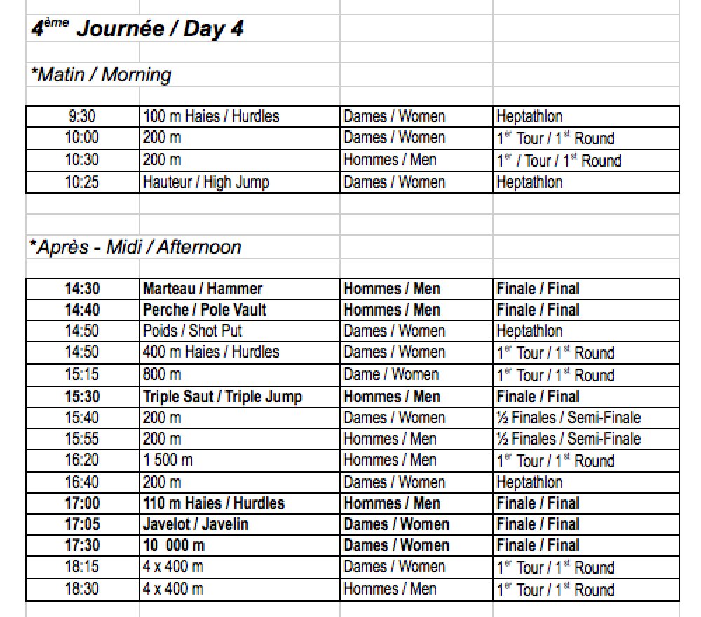 WorldAthletics's tweet image. Timetable for Day 4 of the African Athletics Championships #Asaba2018. You can watch today's livestream beginning at 14:30 local (UTC/GMT+1) here: facebook.com/kwesefreesport…