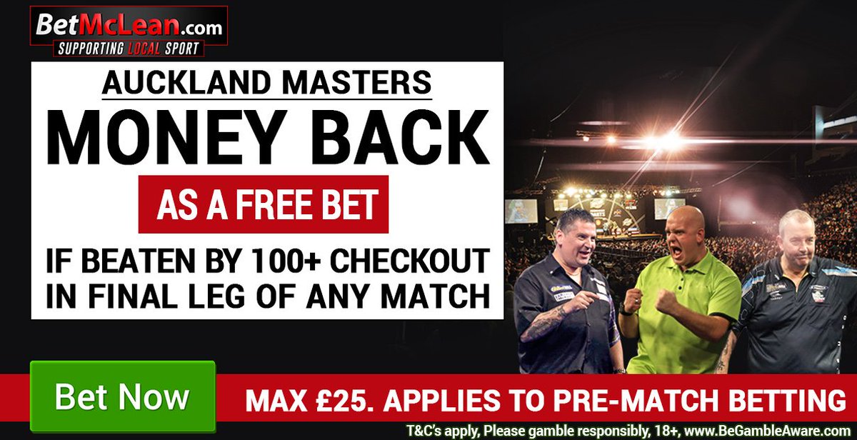 Bet_McLean's tweet image. #Darts Free Bet Special - Get Money Back as a Free Bet if your selection is beaten by a 100+ checkout in the final leg of any match at the #AucklandMasters. T&amp;amp;C&apos;s apply, see here ow.ly/qj9l30leKCH