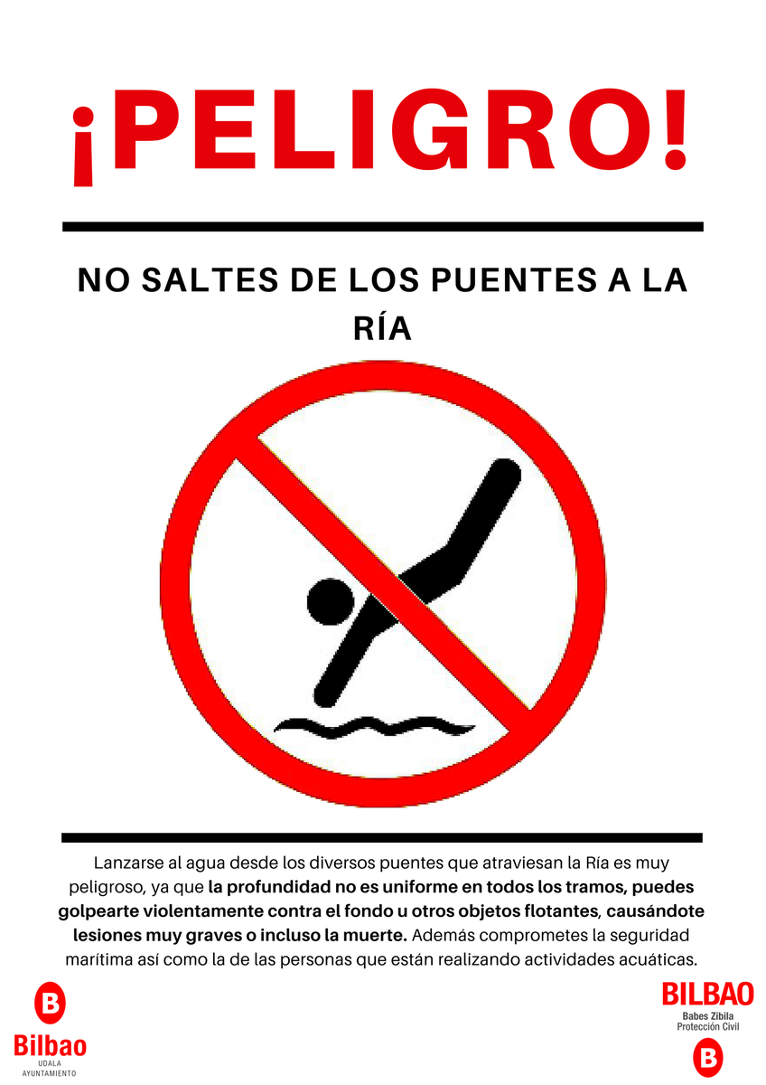 Bilbao_Polizia's tweet photo. ⚠️Ya hemos tenido varias actuaciones debido a personas que han saltado de forma indebida a la ría de #Bilbao.

ROGAMOS prudencia y sentido común. Un mal salto puede costarte la vida, hazlo por ti, por tu familia. Porque arriesgas tu vida y la del resto de usuarios/as de la ría. https://t.co/SPXH8tvqjF