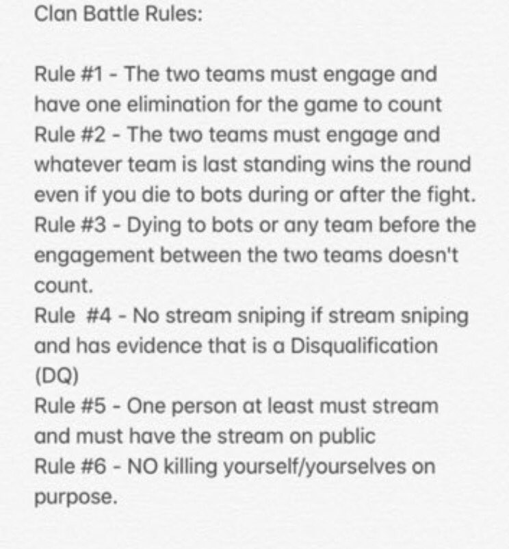 rawMaterialFort's tweet image. These are the Clan Battle Rules rM will go by during any of our matches‼️