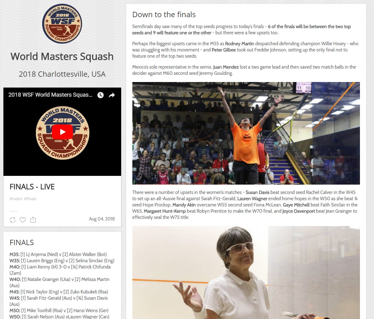 SquashSite's tweet photo. World Masters :

the finals are set in Charlottesville ....

Follow it all :  https://t.co/8jd4erQLIU https://t.co/FH0VyLJwbL