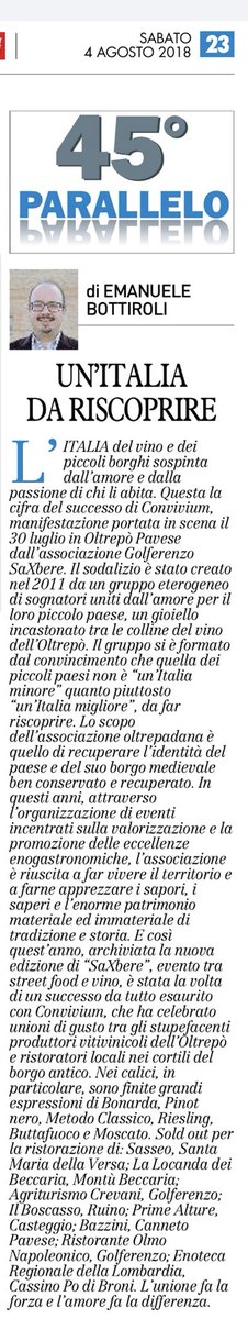 Oggi la mia rubrica sul quotidiano Il Giorno è dedicata alla “lezione” di Golferenzo. Un Oltrepò che sa stupire. #weloveoltrepo