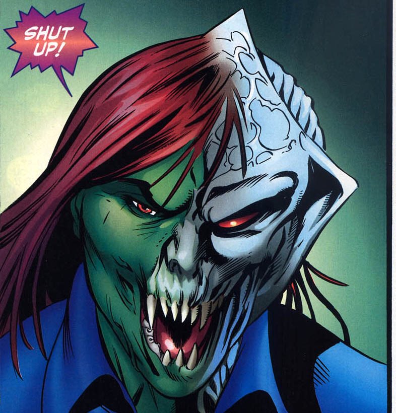 It’s eventually revealed she’s a White Martian trying to redeem for her race of conquerors action and she knows she would not be welcomed if she revealed her true Martian heritage so she decided to masquerade as a Green Martian also out of respect for J’onn.