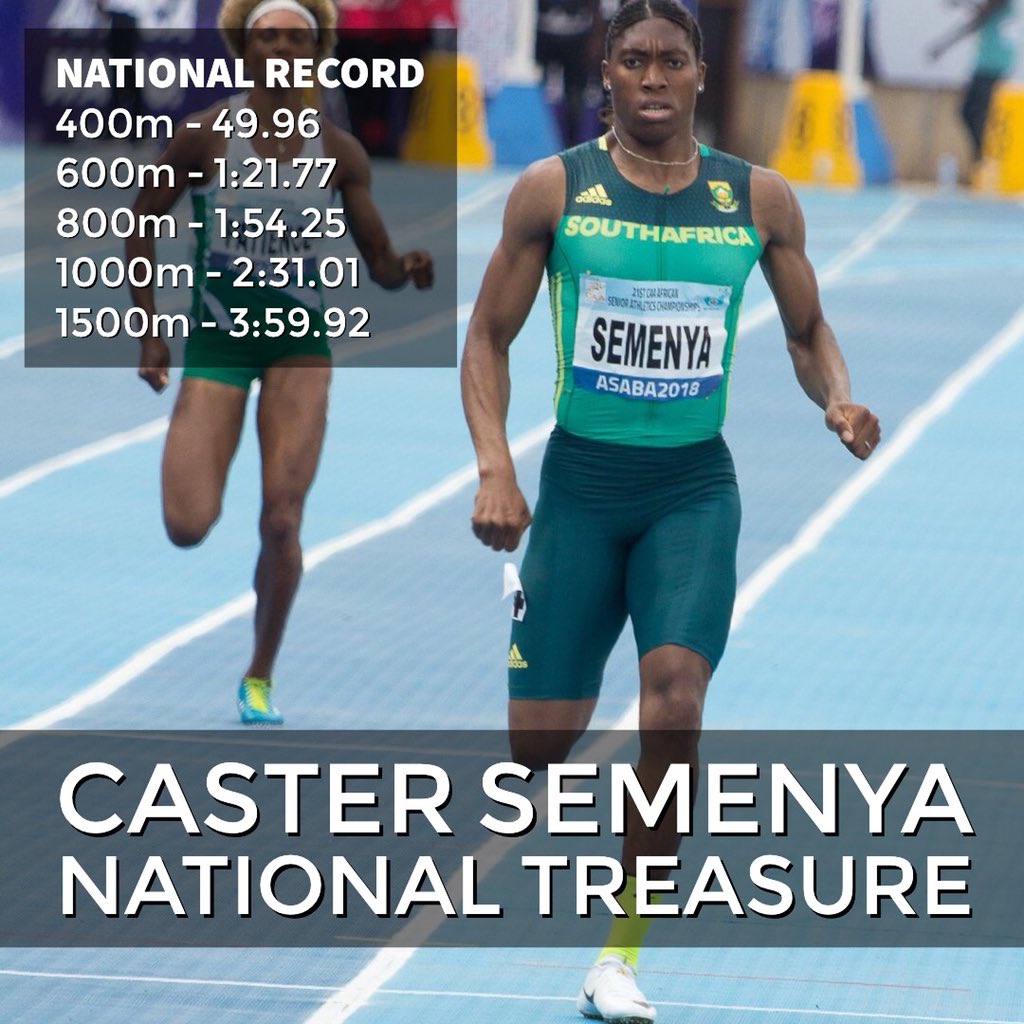 gsport4girls's tweet photo. #SaturdaySmile CASTER SEMENYA -NATIONAL TREASURE 🙌🇿🇦

Semenya now holds the National record in the 400m, 600m, 800m, 1000m and 1500m after smashing the 18 year old SA 400m record and winning the African Champs title in a time of 49.96.

#Asaba2018 #GoGirls 📸 @caaasaba2018 https://t.co/3Ekr8C4wyd