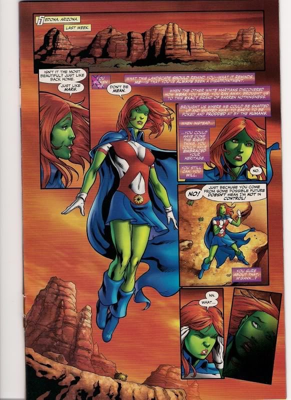 Miss Martian eventually leaves the titans once again to work on her mental health as her future self persona was becoming more and more dominant than her in the battle within herself 
