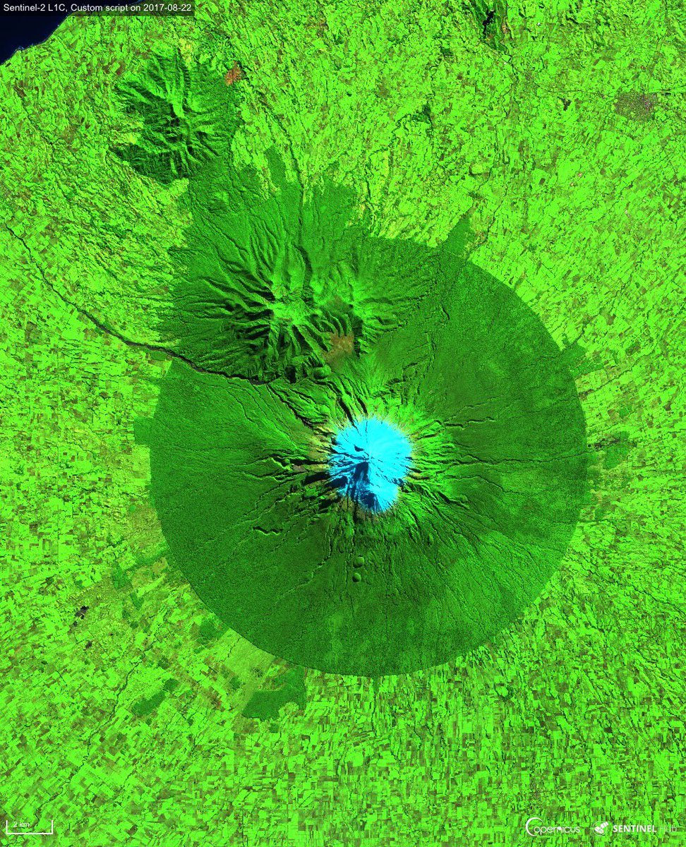 CopernicusEU's tweet photo. #eARTH 
#PlanetA as contemporary #Art
Egmont National Park, New Zealand 🇳🇿 
#Sentinel2 🇪🇺🛰 false colour image
Not only a beautiful postcard from #space...
but also #Opendada at your fingertips to monitor #CulturalHeritage and #Ecosystems https://t.co/Xu9tOnkApX