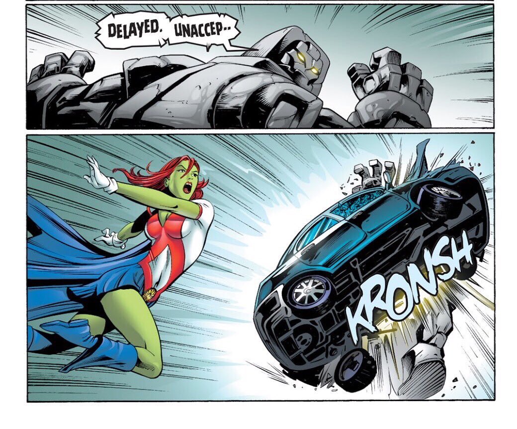 Once again, Miss Martian is fighting side by side with the Teen Titans against the super villain known as “Cinderblock”.