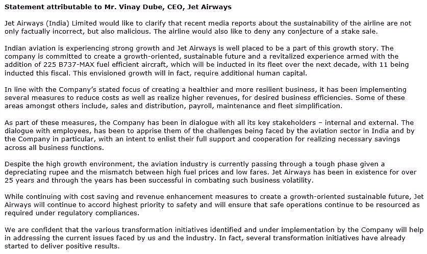 Statement by Jet Airways CEO, Mr. Vinay Dube.
#jetairways #india #indianaviation #indianaviationInterviews #vinaydube #ceo #airlines #bzaviation #aviationgeeks #aviationbooks #aviationmarket
