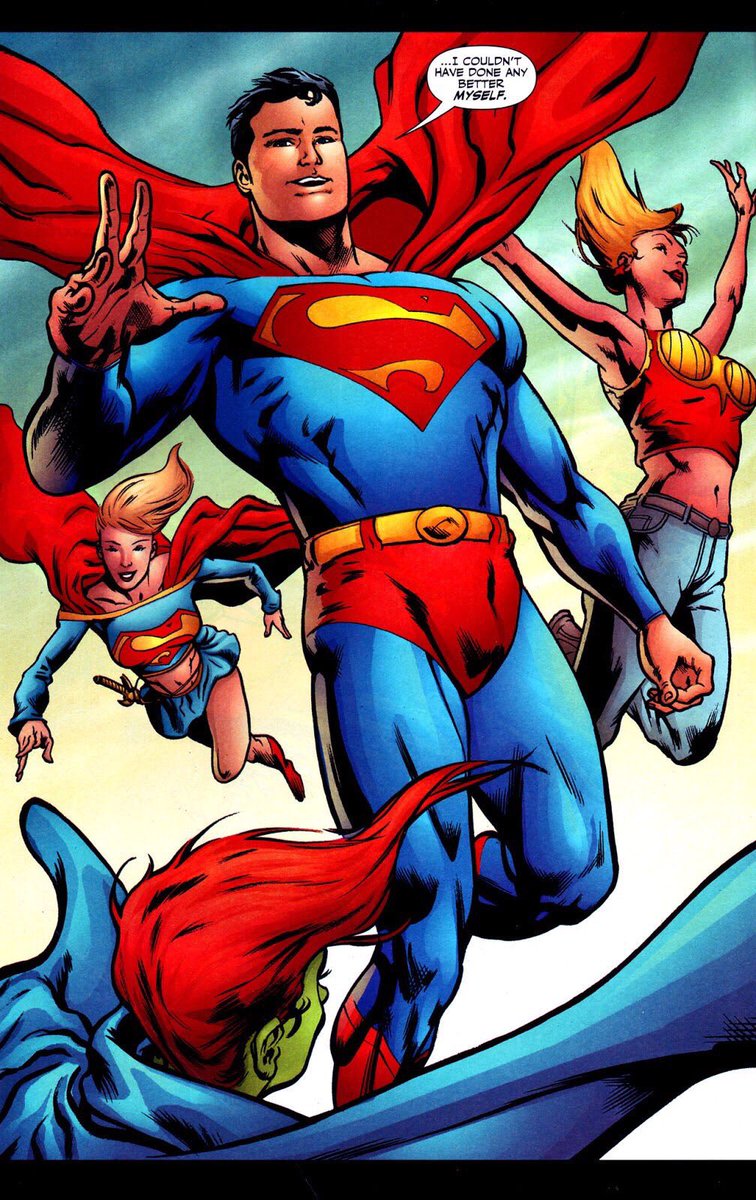 Miss Martian stopping a train by herself when she was the only heavy hitter around. 