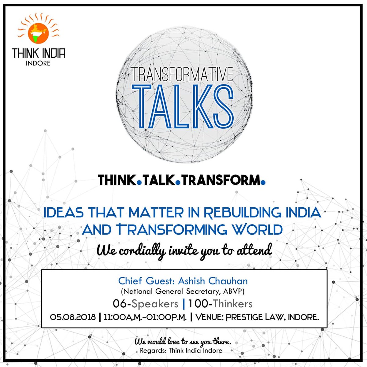 drpunitofficial's tweet photo. #TransformativeTalks #ThinkIndiaIndore
Chief Guest @AshishSainram (National General Secretary @ABVPVoice will speak on
“Connecting the dots of Indian Education Policy”.
Register: https://t.co/0usfwSCZGK
See you tomorrow at PIMR DoL, Indore.
@SunilAmbekarM @ChetasSukhadia https://t.co/azmdkbesYP