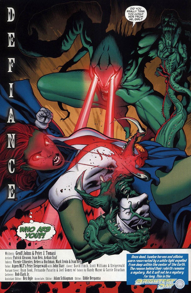 Miss Martian is discovered by a female deranged Green Martian named D’kayy D’razz who is set on restoring mars back to life and discovers M’gann facade (Miss M just wanted to be in peace!)