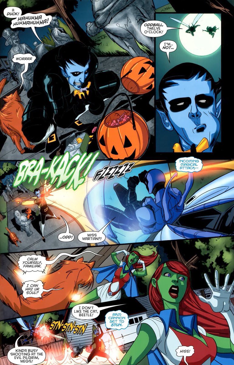 In a DC Halloween special (2010) Miss Martian and Blue Beetle spend time trick or treating together 