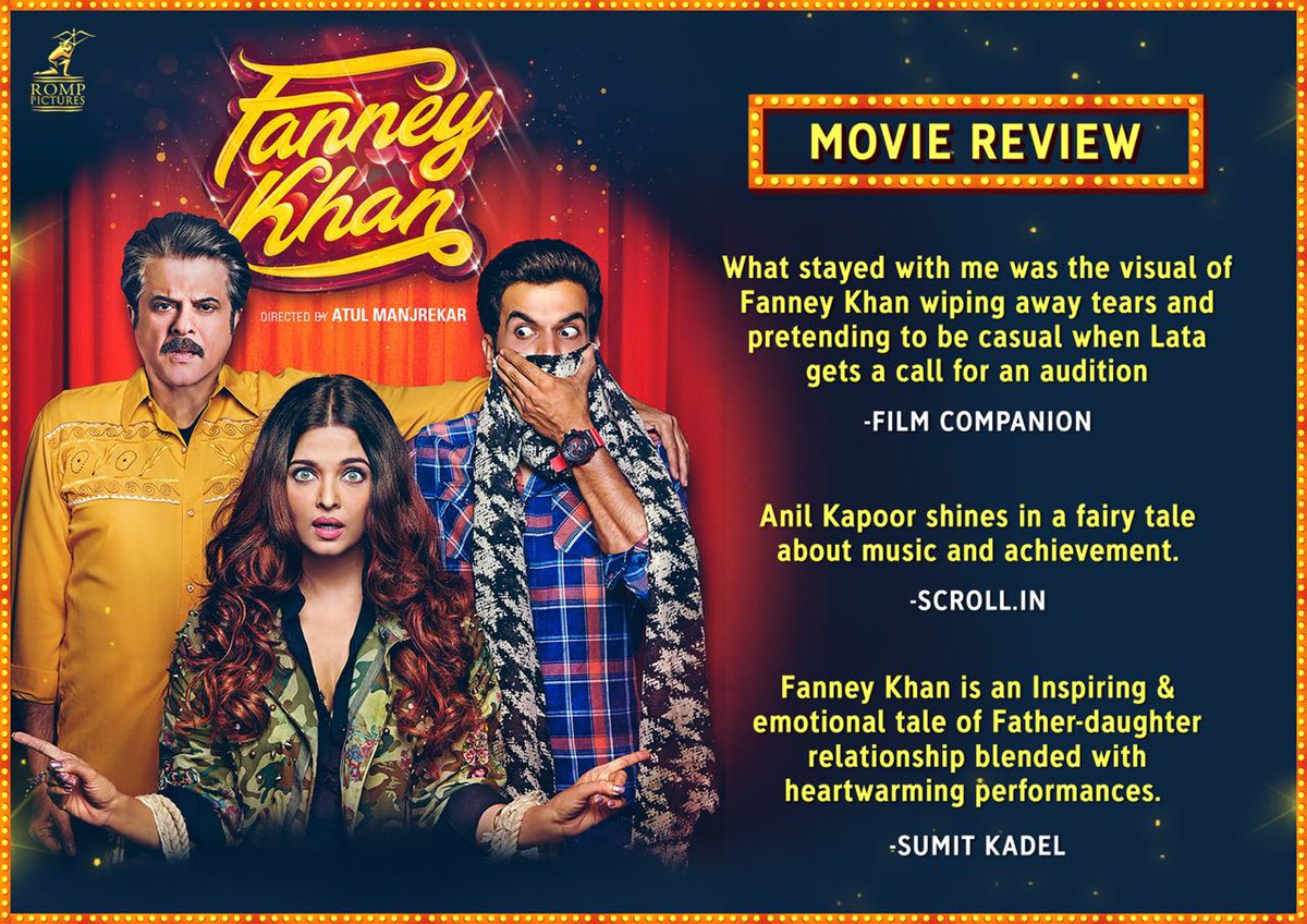 Enjoy your weekend with #FanneyKhan!
Book your tickets now- bookmy.show/FanneyKhanMovie @RakeyshOmMehra  <a href="/AnilKapoor/">Anil Kapoor</a> #AishwaryaRaiBachchan <a href="/RajkummarRao/">Rajkummar Rao</a> <a href="/divyadutta25/">Divya Dutta</a> <a href="/PihuSand/">Pihu Sand</a> <a href="/TSeries/">T-Series</a>  <a href="/AtulManjrekar/">atul manjrekar</a> <a href="/fanneykhanfilm/">Fanney Khan</a> <a href="/FilmCompanion/">Film Companion Studios</a> <a href="/scroll_in/">Scroll.in</a> <a href="/SumitkadeI/">Sumit Kadel</a>