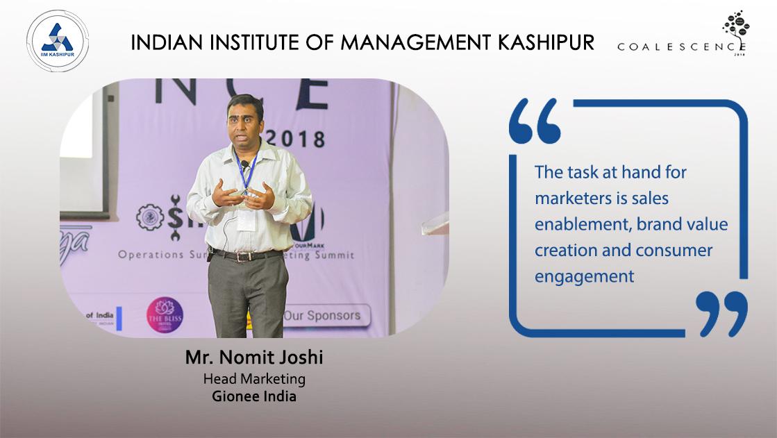 IIMKsp's tweet photo. "Technology has empowered marketers with data." - @joshinomit, Head Marketing, @GioneeIndia
#Coalescence2018 #Marketing #MarketingSummit #BusinessConclave #IIMKashipur #IIMKsp https://t.co/l2KLKTojPd