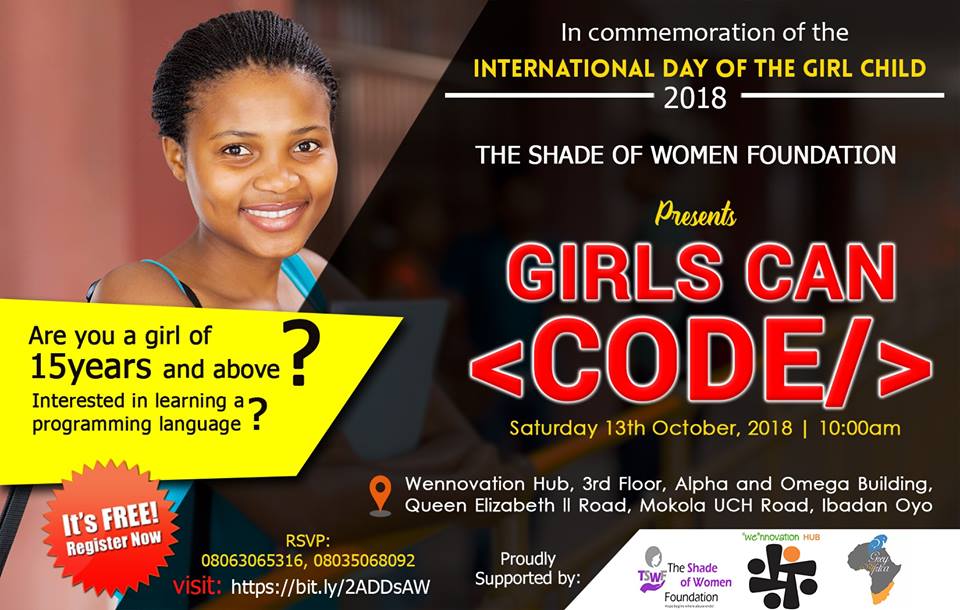 asktswf's tweet photo. GIRLS CAN CODE. 50 Slots! 

To register,click 

https://t.co/k42LevD1m5
#DayOfTheGirlChild 
@un_women, @onumujeres, @onufemmes, @phumzileunwomen, @UNWomen4Youth https://t.co/fa538kxFyI